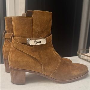 Hermes Tan Suede Heeled Boots